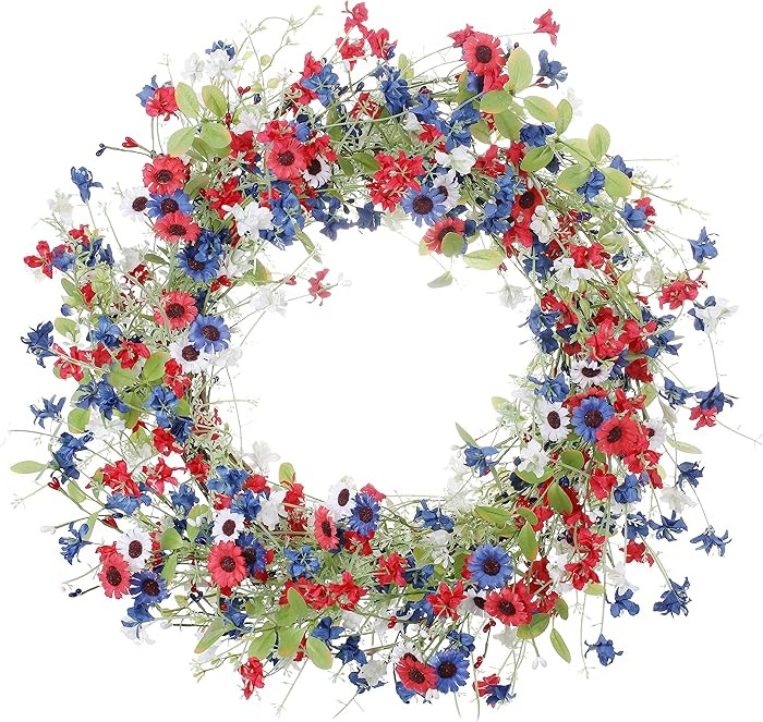 VioletEverGarden 4th of July Patriotic Wreaths for Front Door 22 Inch Red White Blue Flower Wreat... | Amazon (US)