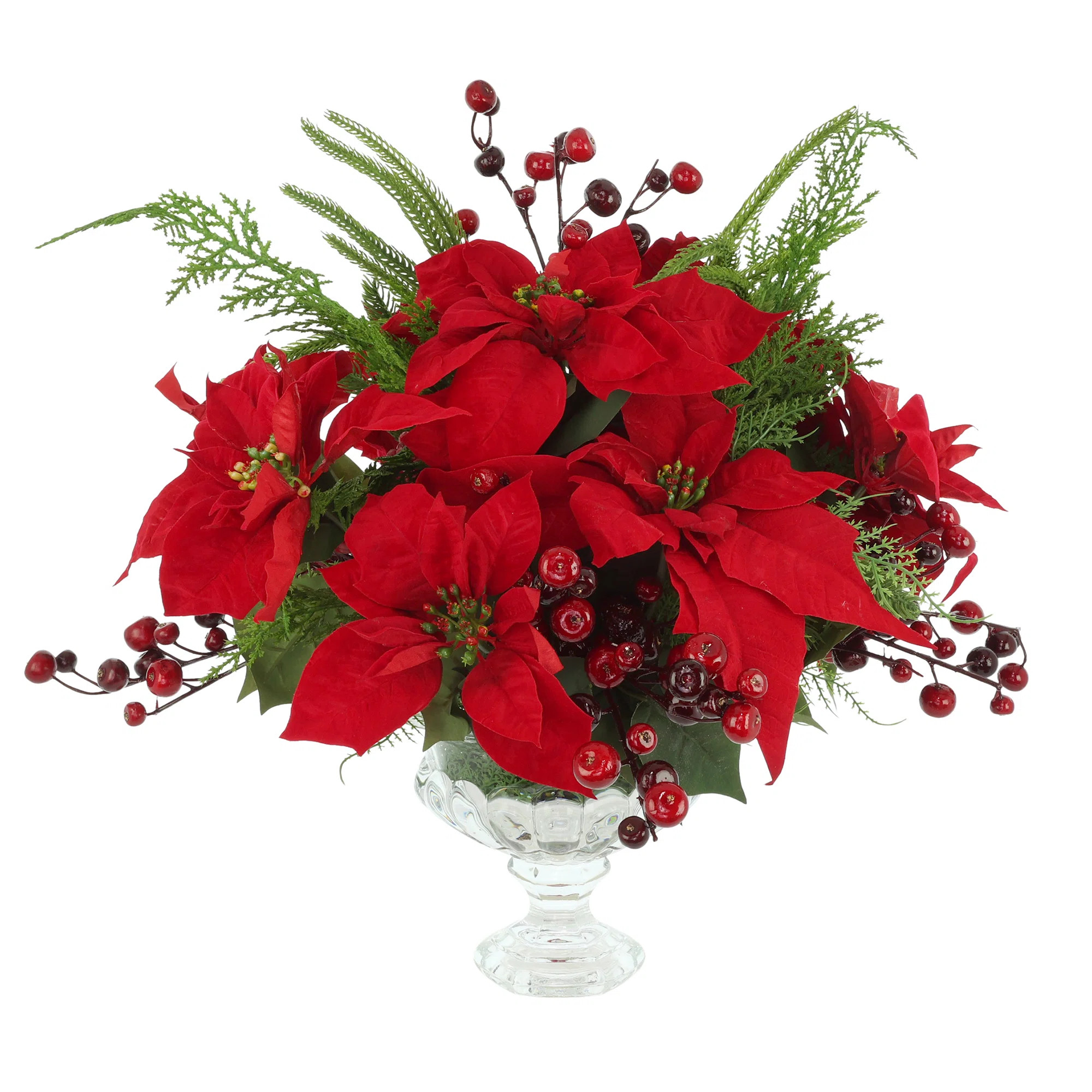Holiday Floral Arrangement with Poinsettias and Berries | Wayfair North America