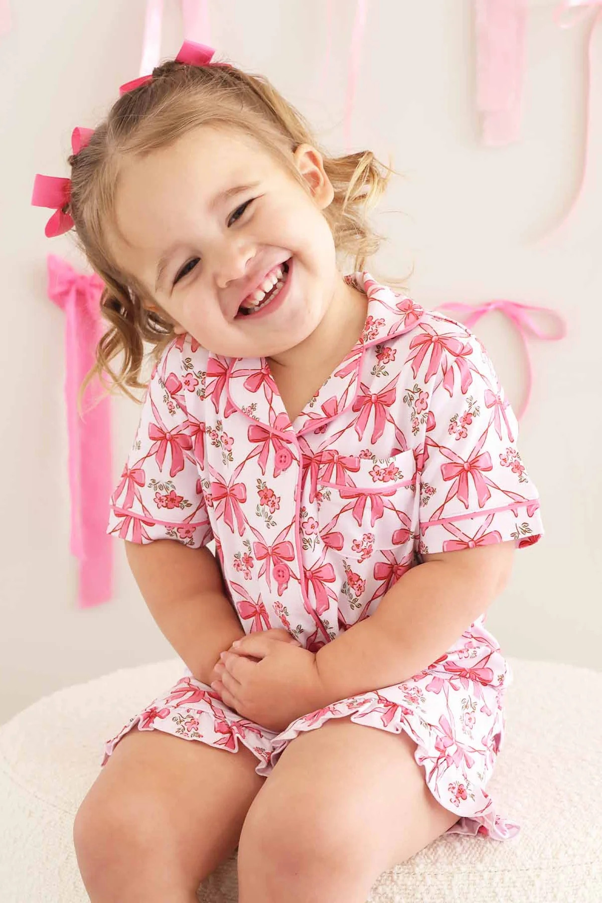 Girls' Two-Piece Short Lounge Set | Bow Besties | Caden Lane