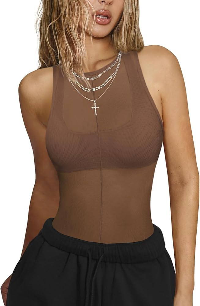 Tops Tank Mesh Shirt Slim Fitted | Amazon (US)