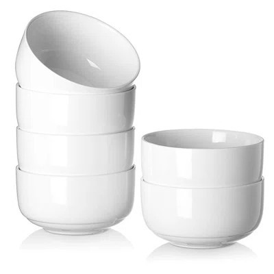 5.25" Korean-Style Porcelain Bowls, Set of 6 - White Rice Bowls | Wayfair North America
