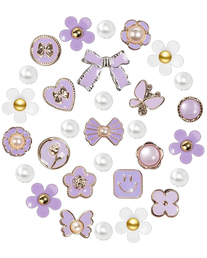 Cute Butterfly Shoe Charms for Women, Jewels Flower Charms for Girls,Pearl Shoe Chain Purple | Amazon (US)