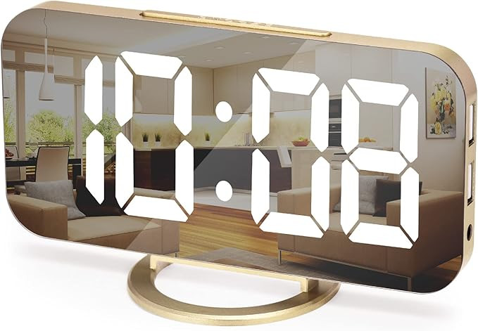 Meloya Digital Alarm Clock, LED Mirror Alarm Clock for Bedroom, with Dual USB Ports, 3 Level Brig... | Amazon (US)