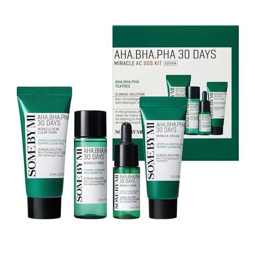 SOME BY MI AHA BHA PHA 30Days Miracle AC SOS Kit - Toner 1.01Oz, Serum 0.33Oz, Cream 0.7Oz, Foam 1.01Oz - Mild Exfoliating Daily Skin Care Set - Skin Wastes, Sebum, Oiliness Care - Korean Skin Care | Amazon (US)