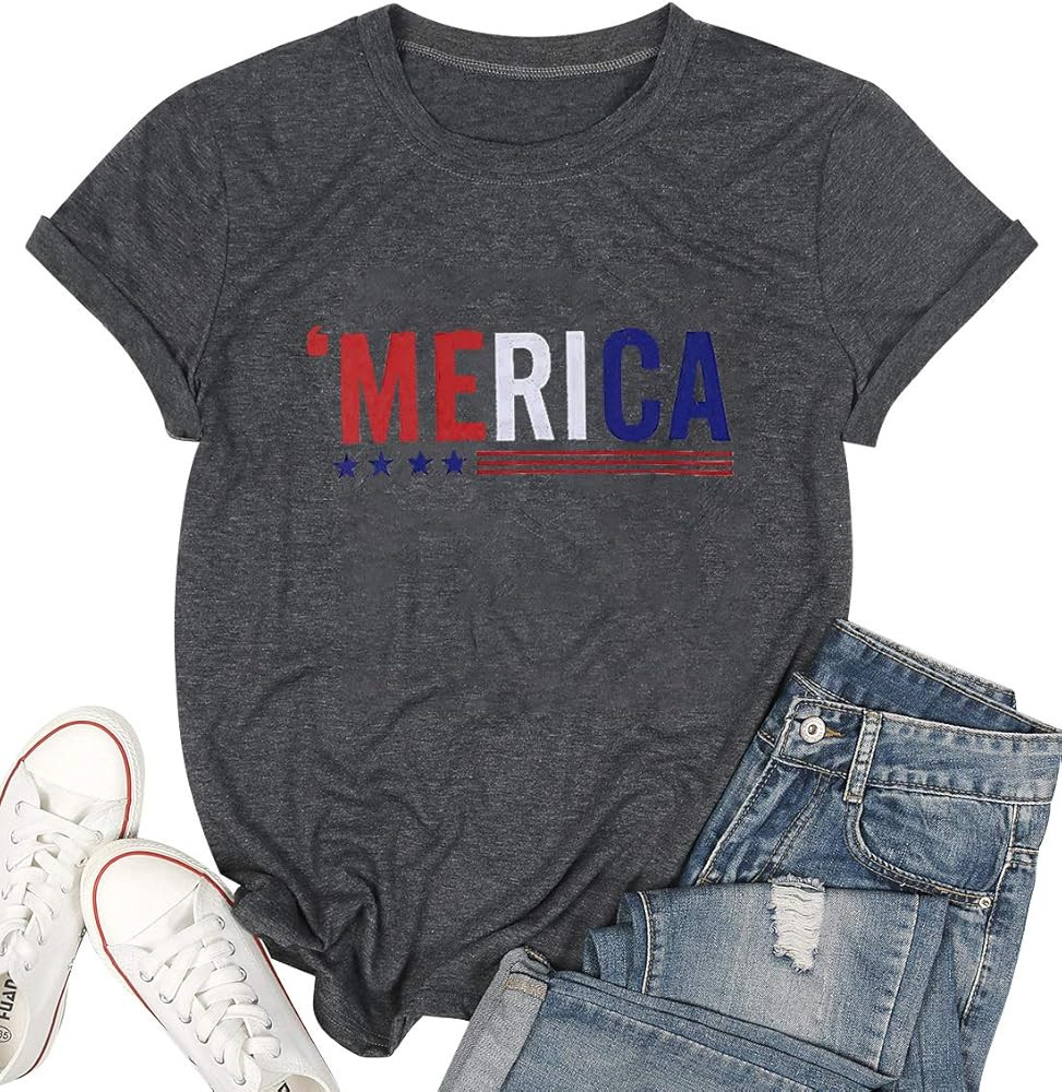 Funny Cute American Flag Tee Shirts for Women Short Sleeve USA American Flag Print Graphic Tee Sh... | Amazon (US)