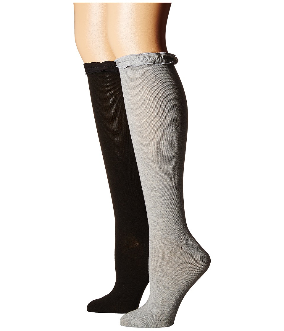 Jefferies Socks - Ruffle Knee High Socks 2-Pair Pack (Toddler/Little Kid/Big Kid/Adult) (Grey/Black) Girls Shoes | Zappos