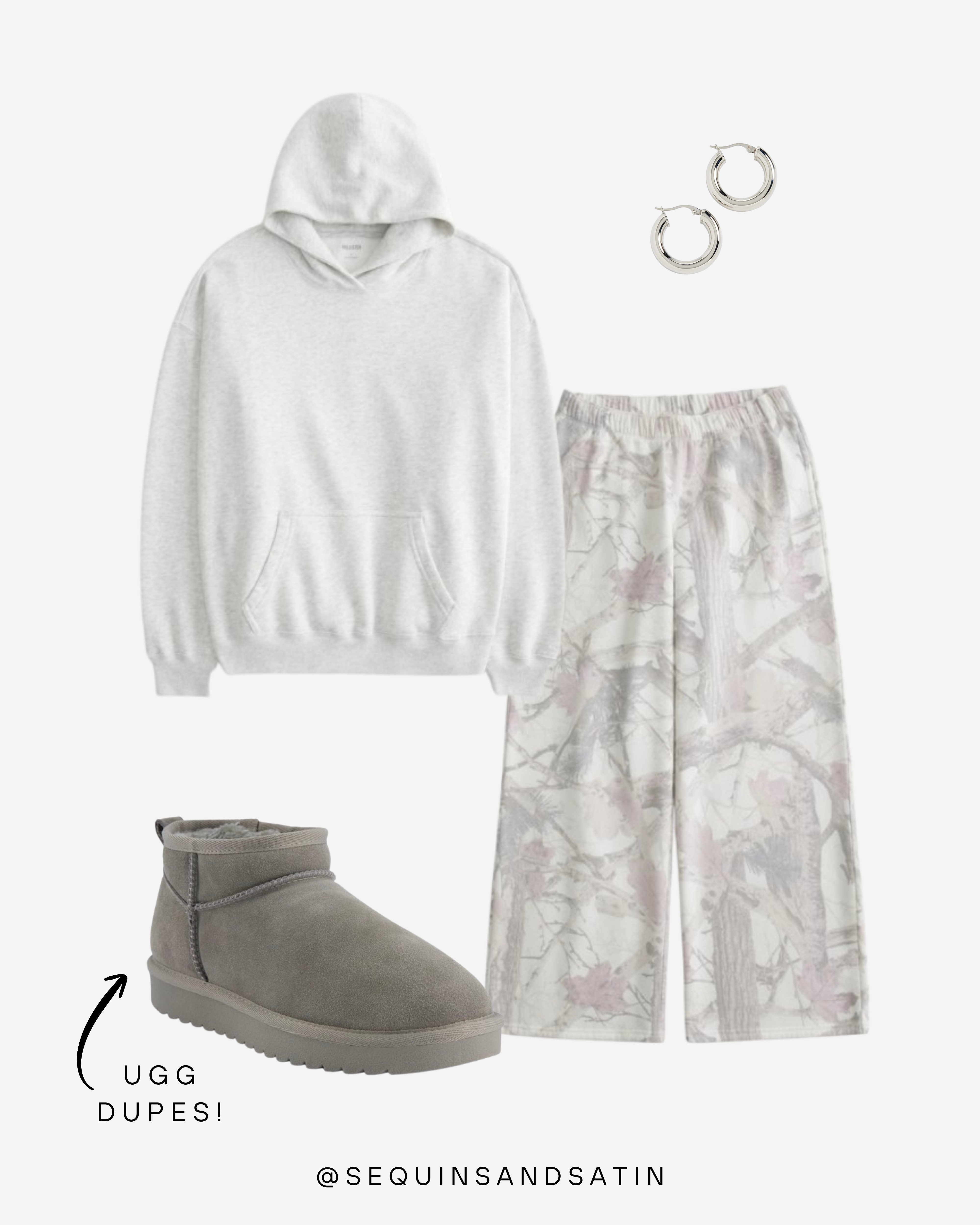 Cute and comfy outfit inspo! P.S. Hollister's hoodies/sweatpants are SUPER soft and true to size. They both also come in more color options if you click on the images in the &quot;tagged products&quot; section! Linked some other cute basics for the fall time, happy shopping! 🩷

hollister hoodie / light gray hoodie outfit / hollister camo sweatpants / camo sweatpants outfit / abercrombie camo dupe / abercrombie camo sweatpants dupes / comfy school outfit / back to school loungewear / cute lounge outfit / chill day outfit / lazy day outfits / school outfits with sweatpants / hoodie outfits for school / comfy school outfit ideas / high school outfits comfy / cozy fall outfit / amazon ugg dupes / ugg boot dupes / affordable uggs / ugg dupes amazon / silver hoop earrings / casual school outfit / comfy cute outfit / back to school style / loungewear outfit inspo / cute and comfy / school outfit with sweats / neutral loungewear look / laid back outfit idea / athleisure outfit / soft loungewear / Hollister sweatpants / mix and match sweat sets / Hollister hoodies / Hollister sweat set / everyday cozy outfit #ltkloungewear #ltkbacktoschool #ltkschoolstyle #ltkfall #ltkcomfy #ltkdaily #ltkaffordablefinds #ltkamazonfinds #ltkinspo #ltkcoolgirl #schooloutfits #loungewear 

 #LTKSeasonal #LTKFindsUnder50 #LTKFindsUnder100