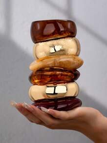 1 Pc Chunky Resin Bracelet Tortoise Color Acrylic Bangle Golden Color Metal Wheel Cuff Bangles Fo... | SHEIN