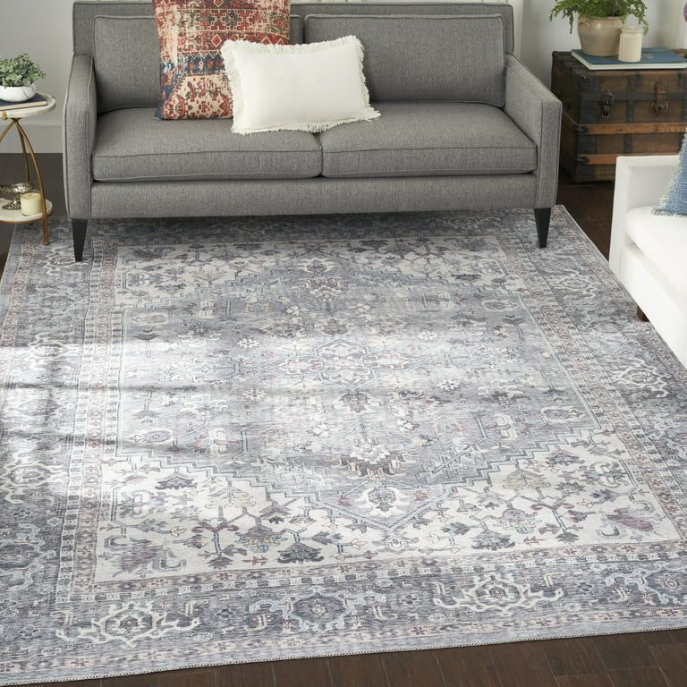 Nicole Curtis Machine Washable Traditional Boho Grey 7'10" x 9'10" Area Rug, (8' x 10') | Walmart (US)