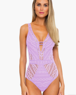 Becca color play plunge one piece swimsuit purple sz S Small $148 | eBay | eBay US