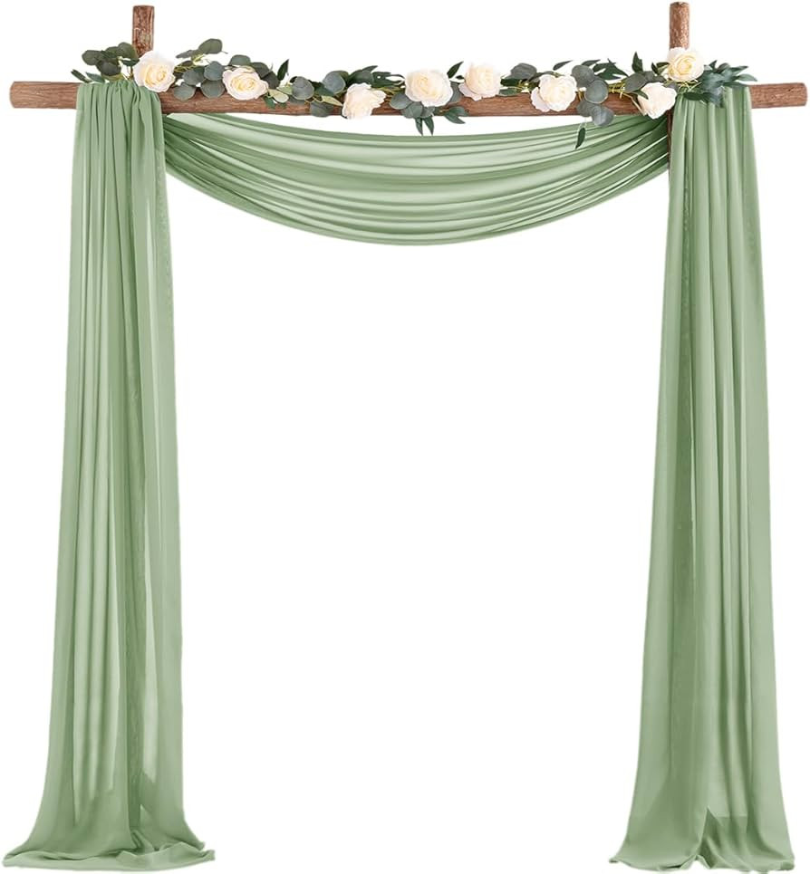 Socomi Wedding Arch Draping Fabric 1 Panel 29" x 19Ft Sage Green Sheer Chiffon Curtain Drapes 6 Y... | Amazon (US)