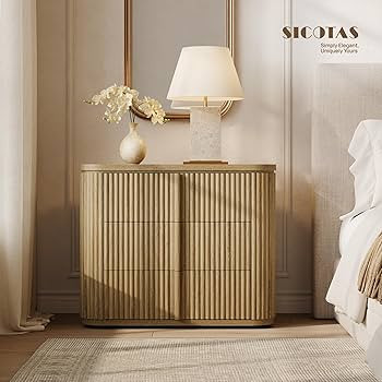 SICOTAS Fluted Nightstands Set of 2, Modern Night Stand End Tables with 3 Storage Drawers, Oversi... | Amazon (US)