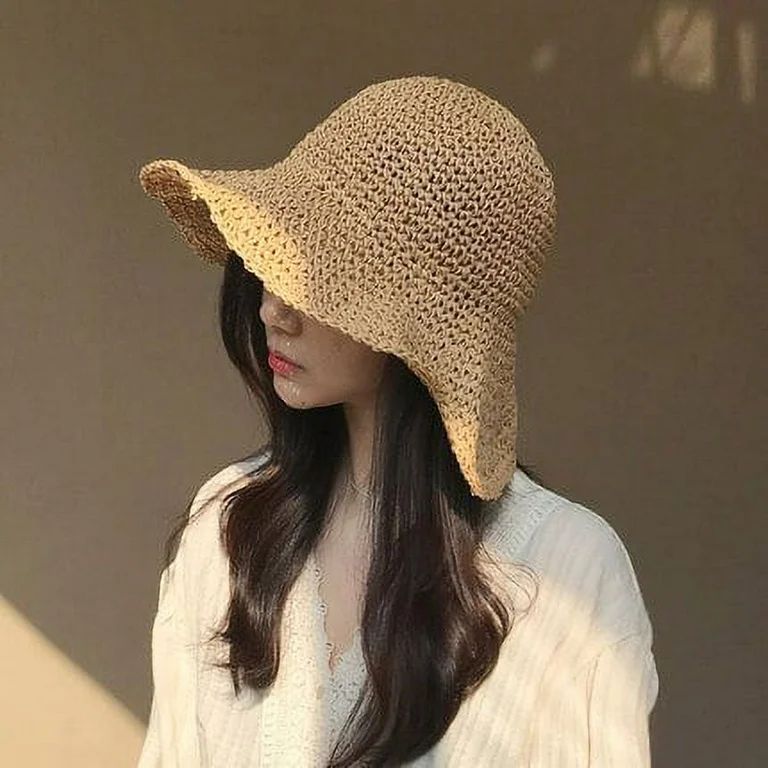 CoCopeaunts Summer Summer Hats for Women Beach Panama Hat Simple Girls Raffia Sun Hat Wide Brim F... | Walmart (US)