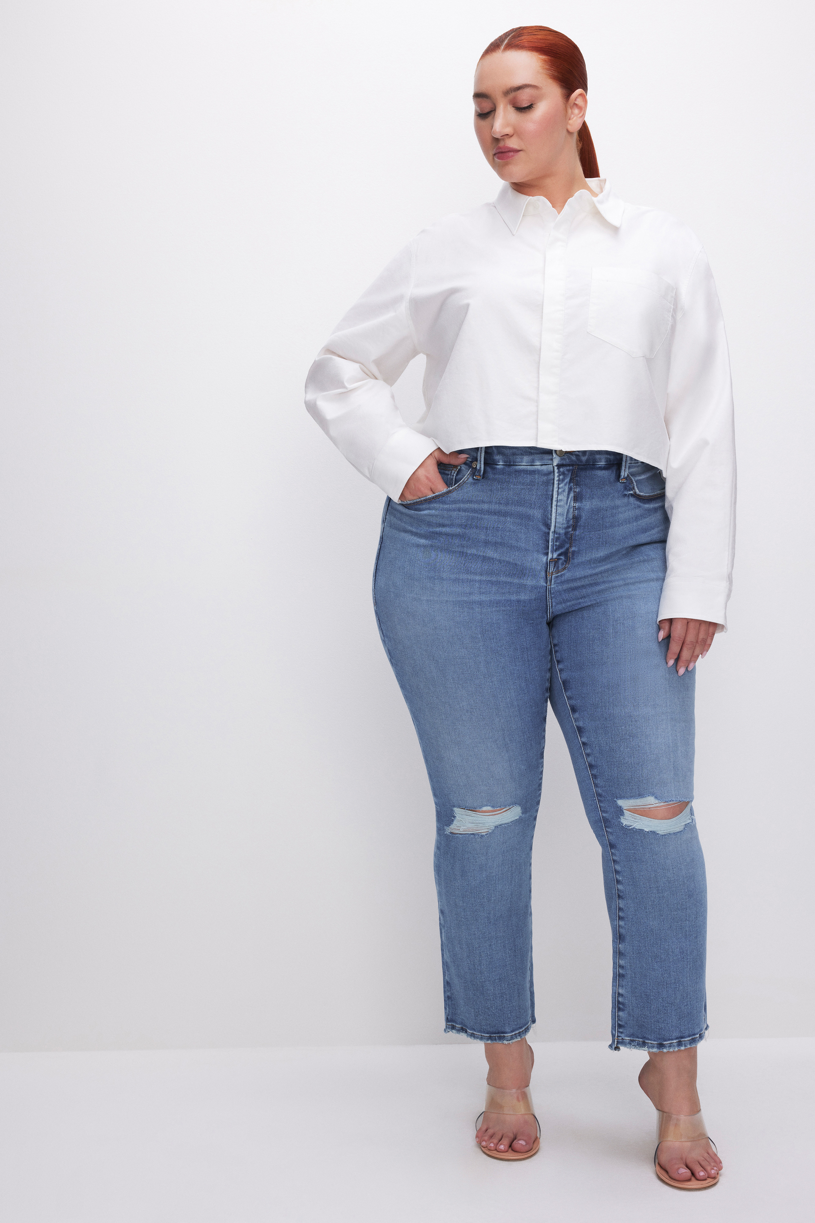 SOFT-TECH GOOD LEGS CROPPED MINI BOOTCUT JEANS | INDIGO521 - GOOD AMERICAN | Good American