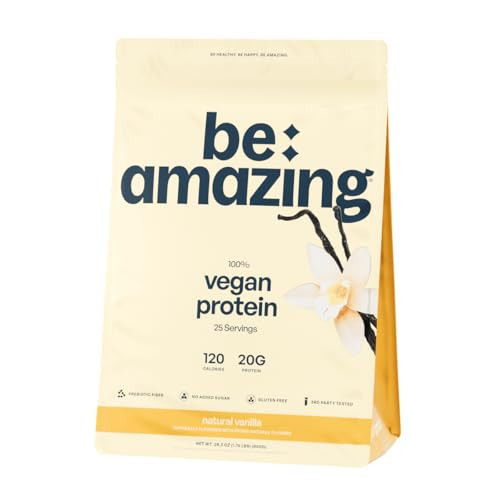 BE AMAZING Vegan Protein Powder, Natural Vanilla, 20g Plant Based Protein with Prebiotic Fiber, Low Carb, Dairy and Gluten Free Shake Mix, No Added Sugar, 29.3 oz, 25 Servings | Amazon (US)