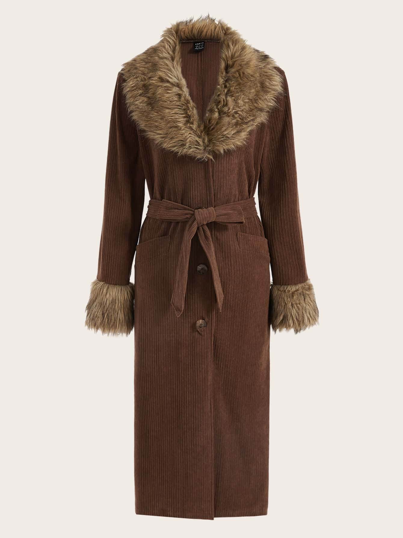 ROMWE PUNK Grunge Borg Collar Belted Coat | SHEIN