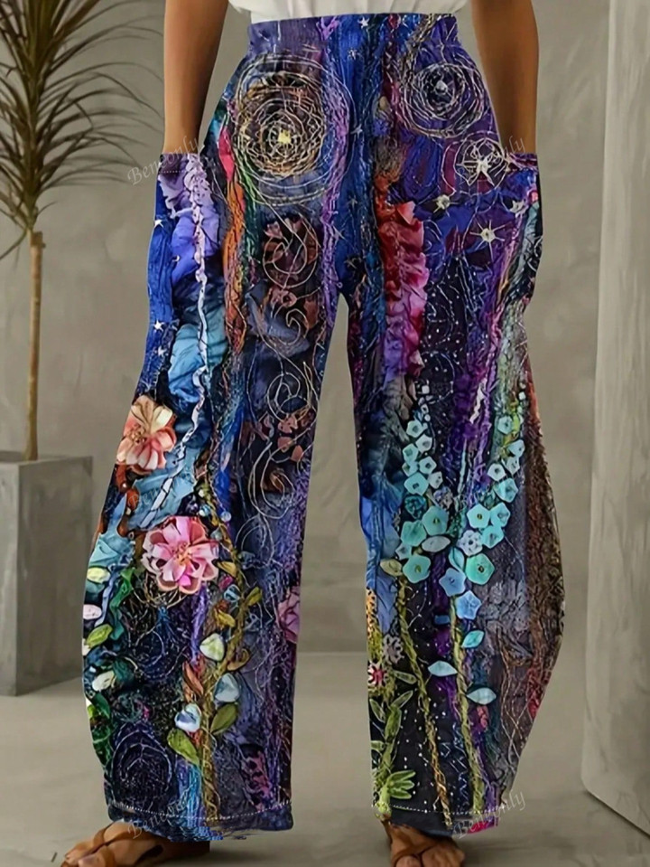 Vintage American Graffiti Dopamine Splatter Print Wide-Leg Pants For Women | SHEIN