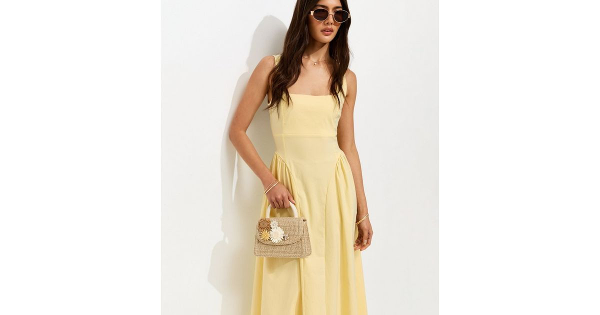 Light Yellow Square Neck Gathered Hips Midi Dress | New Look | New Look (UK)