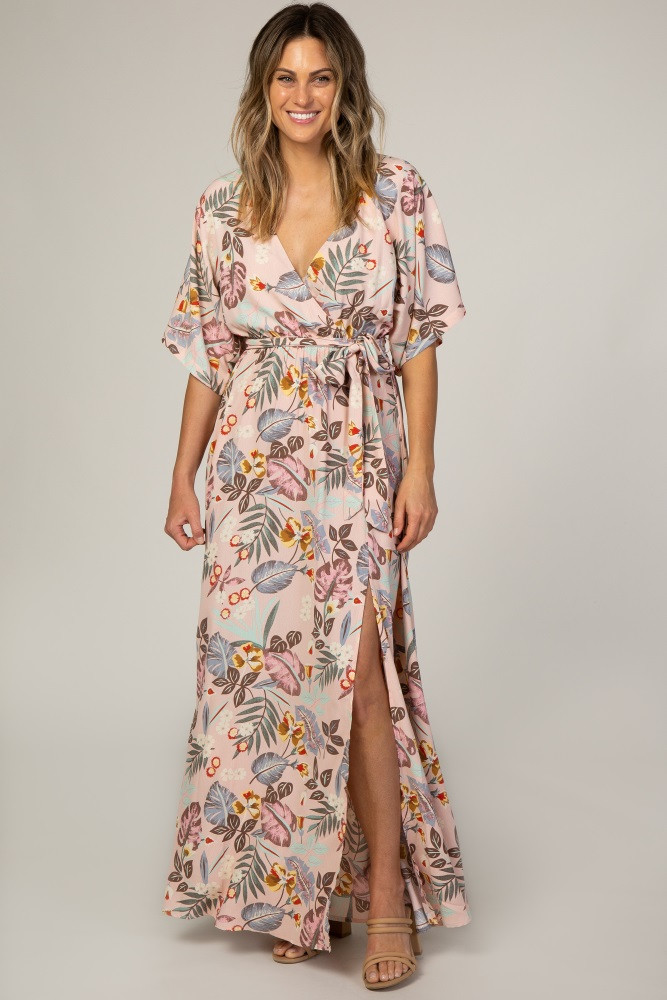 Pink Tropical Print Wrap Maxi Dress | PinkBlush Maternity