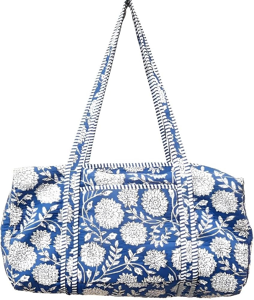 Indian Cotton Floral Printed Quilted Duffle Bag Large Size Beautiful Block Print Weekender Bags H... | Amazon (US)