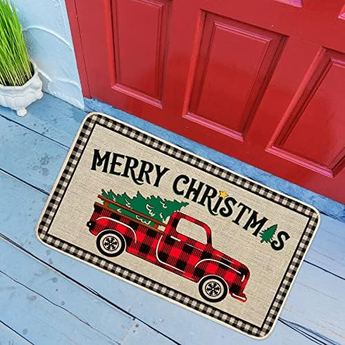 Christmas Decorative Doormat Truck with Christmas Tree Door Mat Buffalo Plaid Merry Christmas Floor  | Amazon (US)
