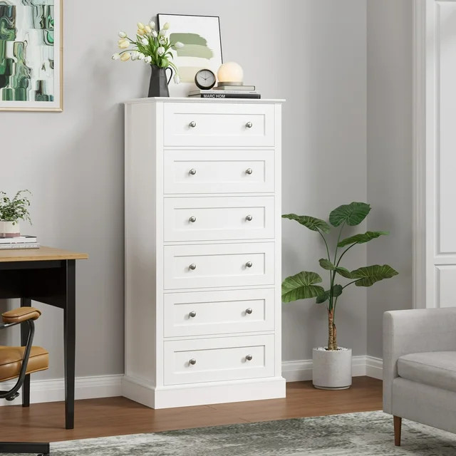 Homfa 6 Drawer White Dresser, Tall Chest of Drawers Storage Cabinet for Bedroom Office Living Roo... | Walmart (US)