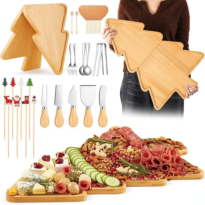 Liliful 76 Pcs Christmas Tree Charcuterie Board Accessories Set 24 x 16 Inch Large Wood Xmas Cutt... | Amazon (US)