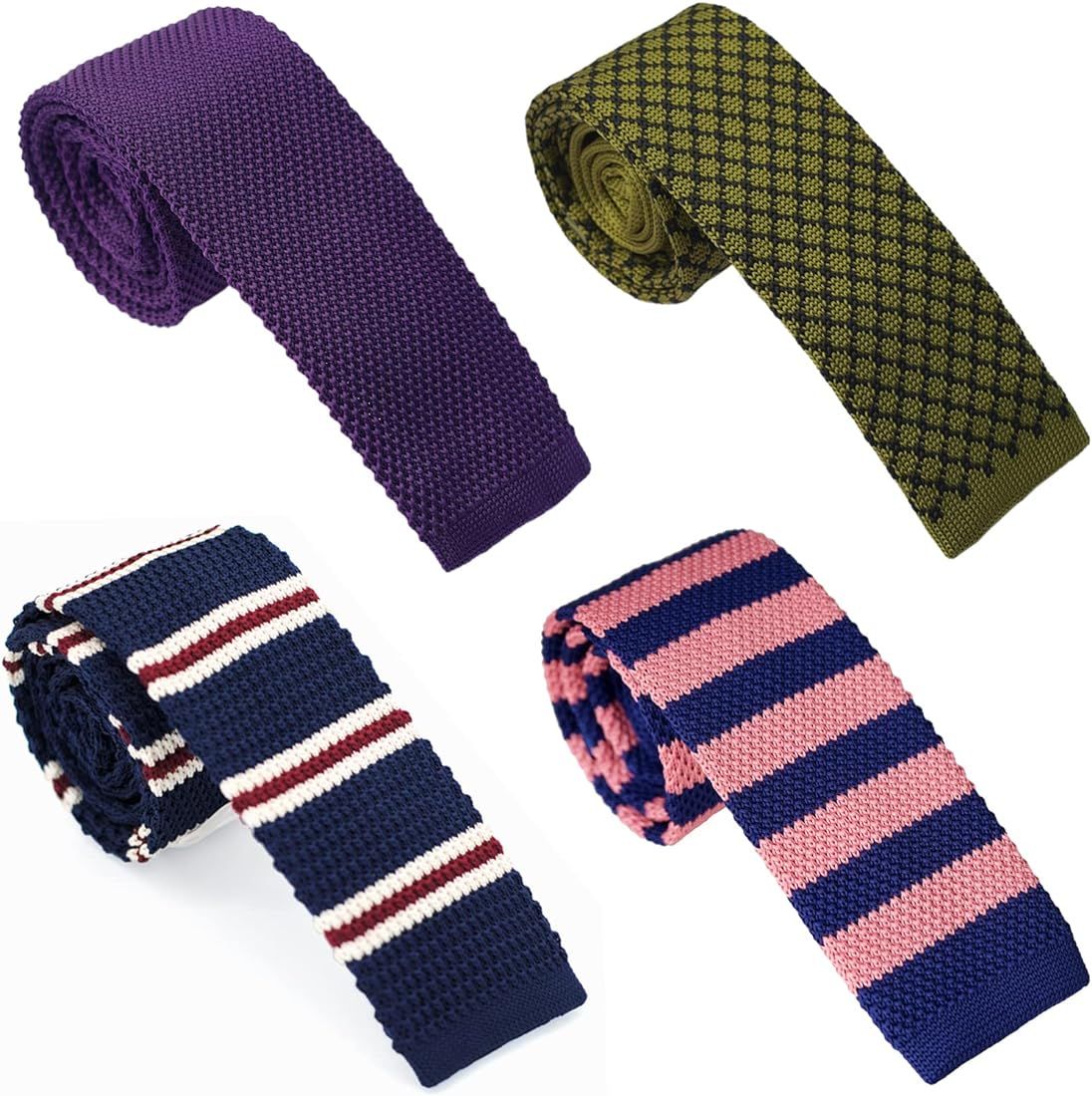 BELLUNO Skinny Knit NeckTies for Men, 4-PAK 2.2" Flat-end Smart Sock Ties | Amazon (US)