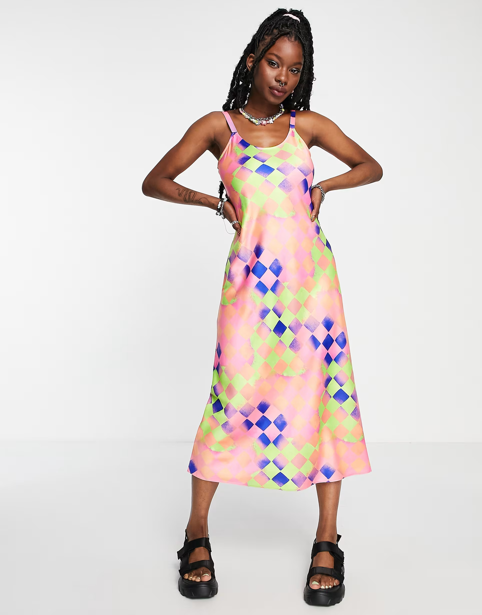 COLLUSION cami abstract printed maxi slip dress in multi | ASOS (Global)