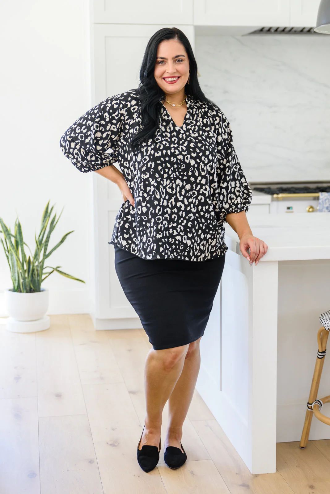 A Bit Of Fun Animal Print Blouse In Black | Peppered with leopard