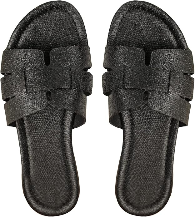 GORGLITTER Women's Crocodile Embossed Flat Sandals Cross Strappy Open Toe Slide Sandals | Amazon (US)