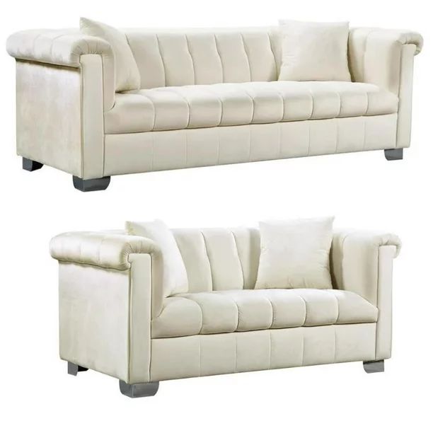 Home Square 2-Piece Set with Contemporary Velvet Sofa and Loveseat in Cream | Walmart (US)