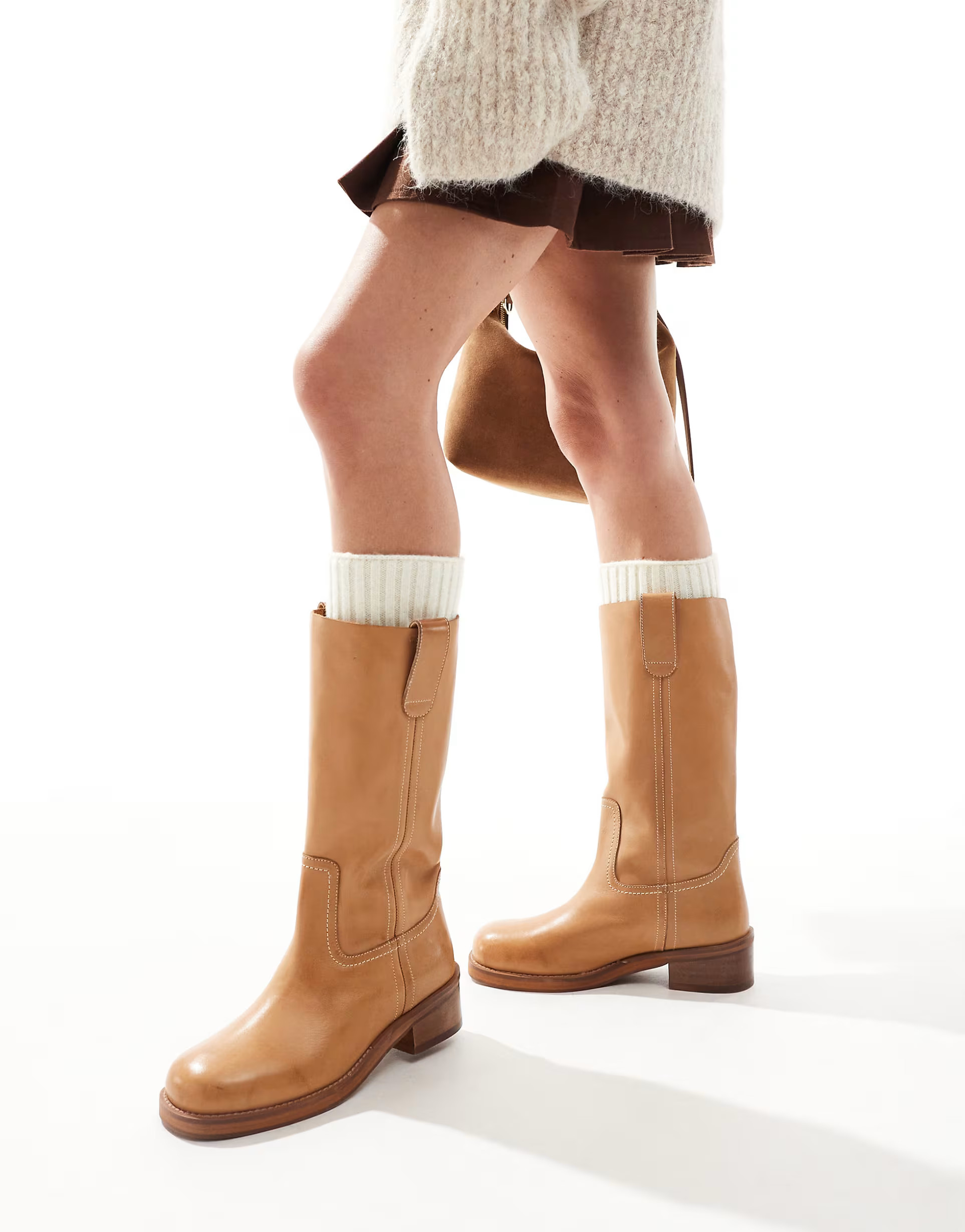 ASOS DESIGN Cindy leather pull on boot in camel | ASOS (Global)