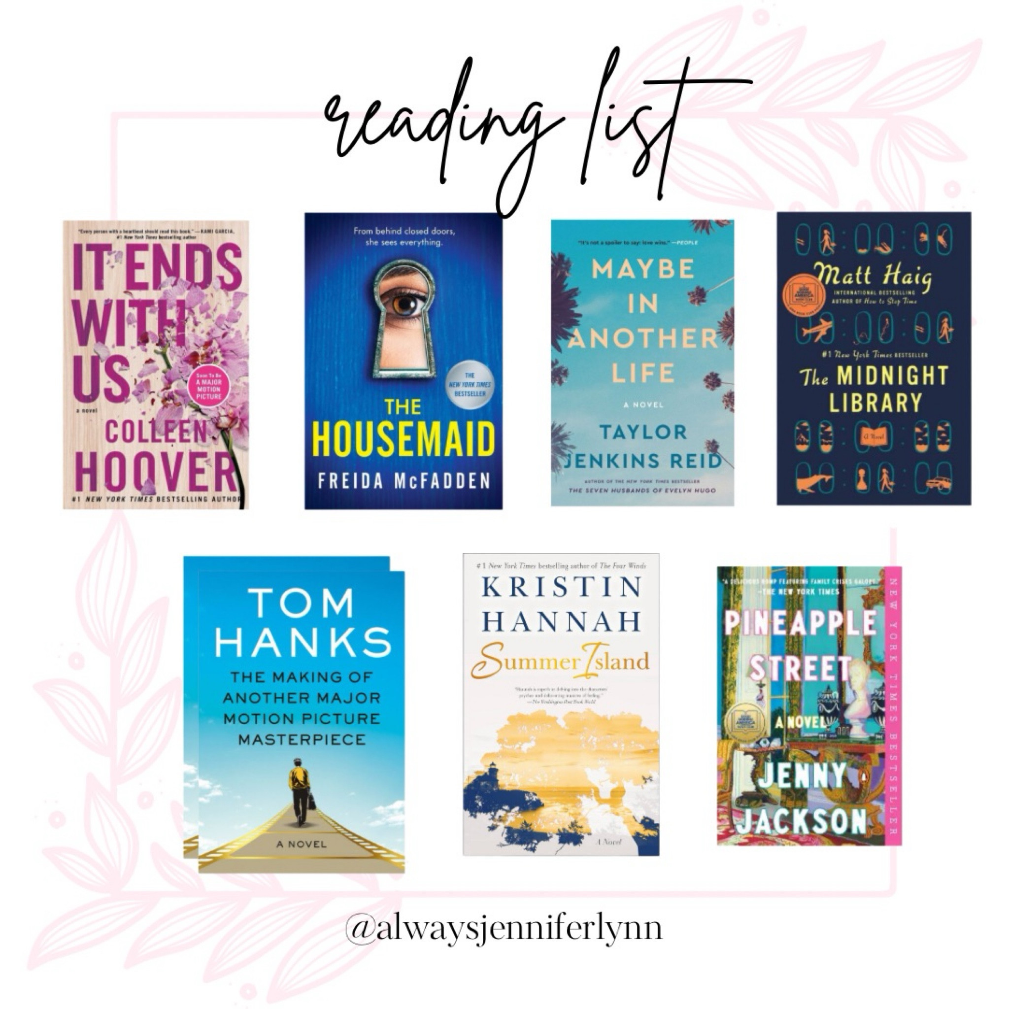 I’m reading It Ends with Us right now.  The rest are on my list! Book Club reading ideas.

#LTKHome