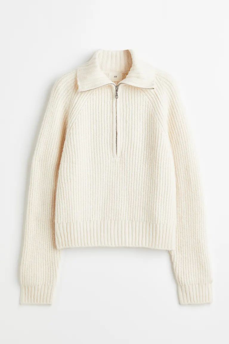 Rib-knit Half-zip Sweater - Cream - Ladies | H&M US | H&M (US + CA)