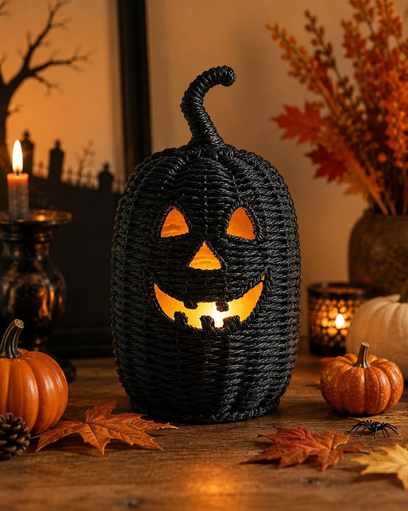 Halloween Woven Seagrass Pumpkin with Witch Hat Lid | Amazon (US)