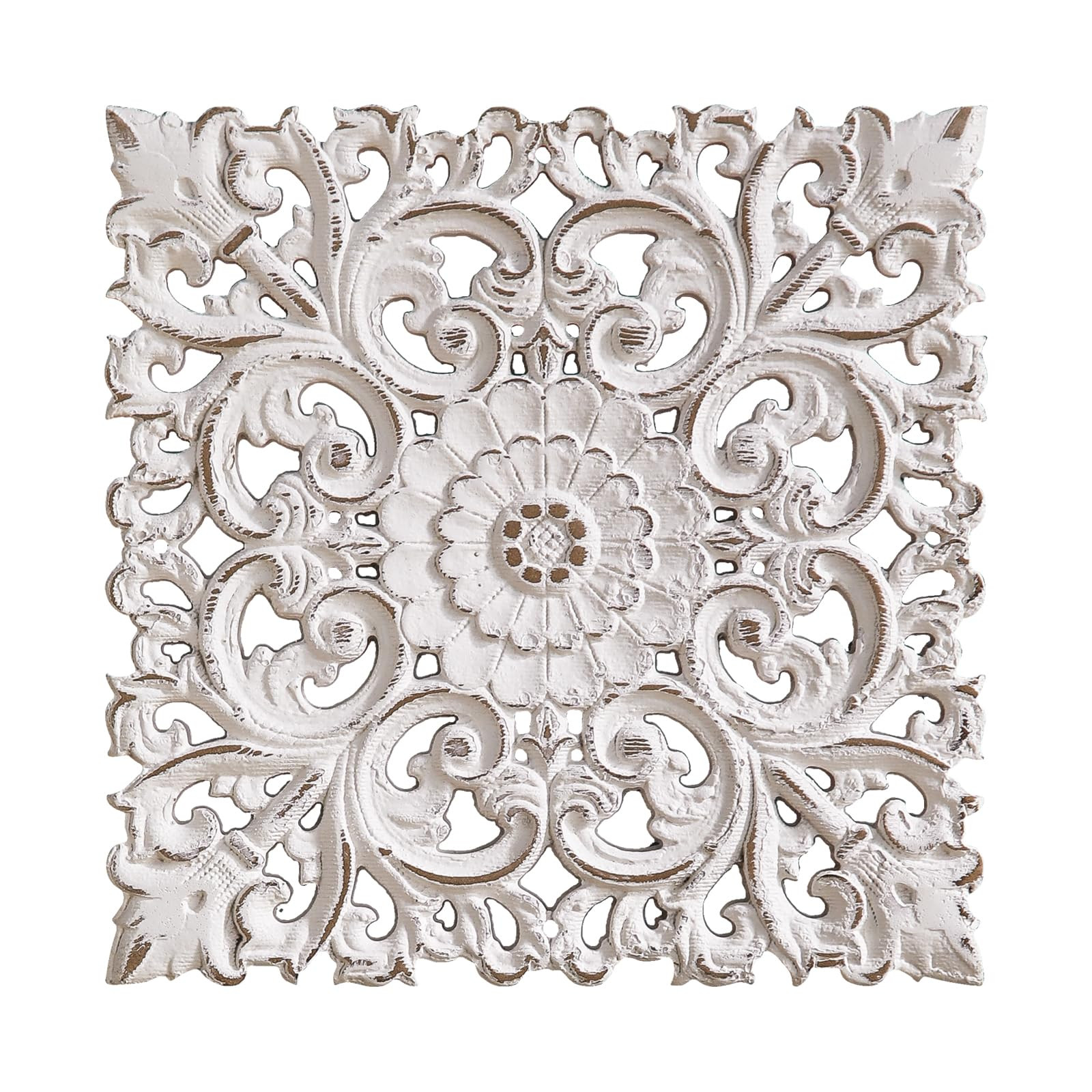 6 Funpop One - Piece Vintage Rustic Farmhouse Carved Wall Decor - Distressed White Medallion Hang... | Amazon (US)