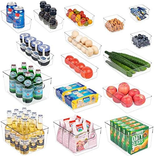 FOOYOO Refrigerator Organizer Bins -16 pcs Clear Fridge Storage Bin with Handles, Stackable Plastic  | Amazon (US)