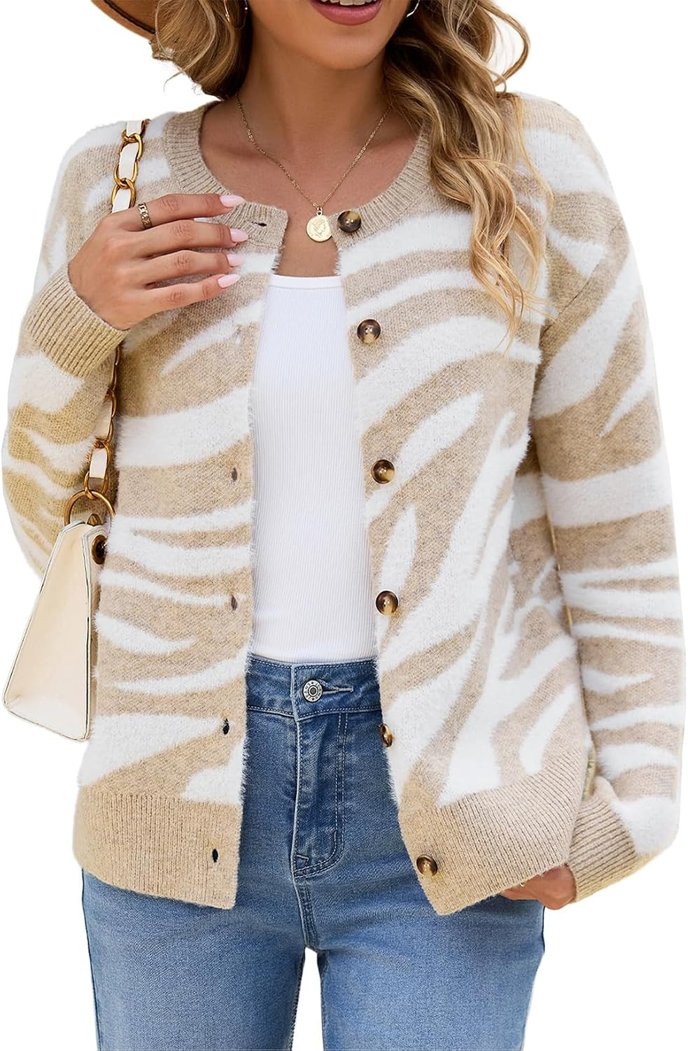 Sidefeel Women's Long Sleeve Crewneck Animal Print Cardigans Sweaters | Amazon (US)