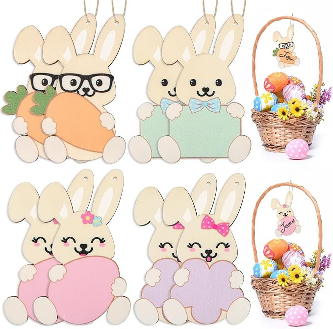 8 Pieces Easter Basket Tags, Color Bunny Shape Wooden Design Easter Basket Name Tags, Personalize... | Amazon (US)