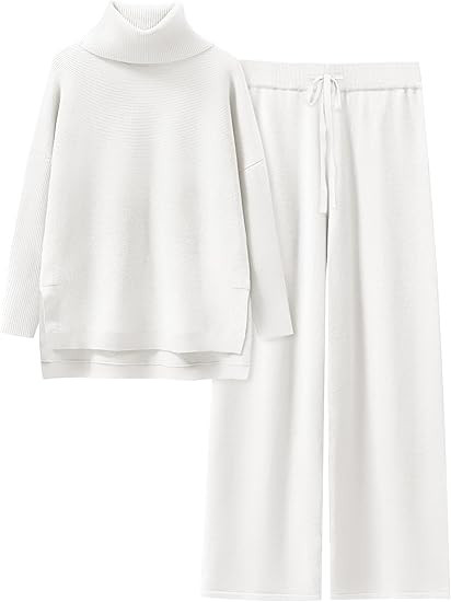 ANRABESS Women Two Piece Outfits Oversized Turtleneck Knit Pullover Sweater Top Wide Leg Pants Lo... | Amazon (US)