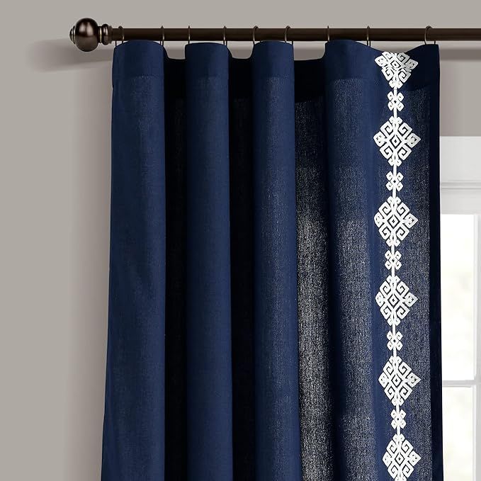 Lush Decor Luxury Modern Geo Linen Like Embroidery Border Window Curtain Single Panel, 52" W x 84... | Amazon (US)