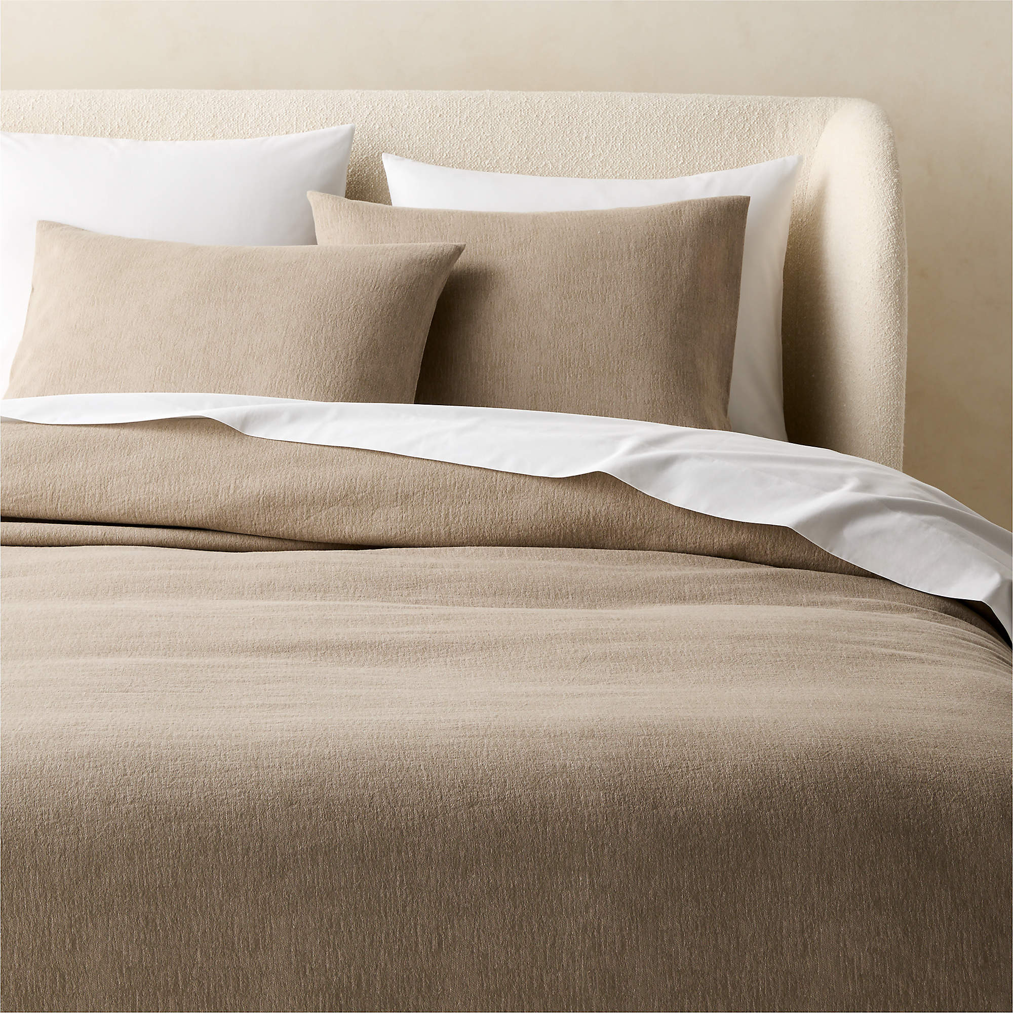 Velar Dark Taupe Organic Cotton Jacquard King Duvet Cover | CB2 | CB2