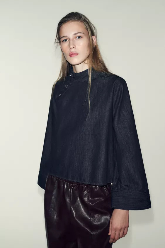 Z1975 DENIM HIGH NECK SHIRT | Zara UK