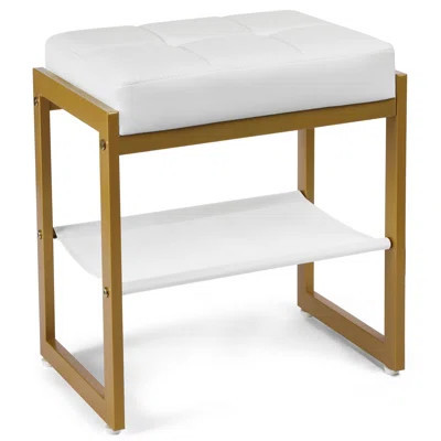Vanity Stool, Faux Leather Vanity Chair Stool For Dressing Table, Modern Gold Metal Footstool Ottoman For Bedroom & Living Room, White & Gold | Wayfair North America