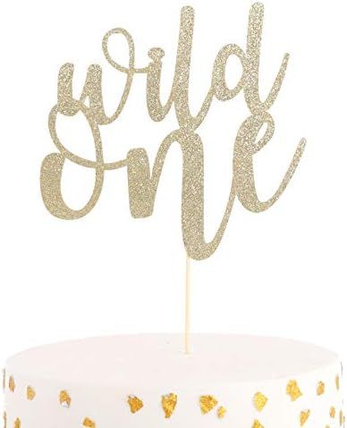 WAOUH Wild One Cake Topper - Golden Glitter Cake Topper for Birthday Party, Photo Booth Props, Bi... | Amazon (US)