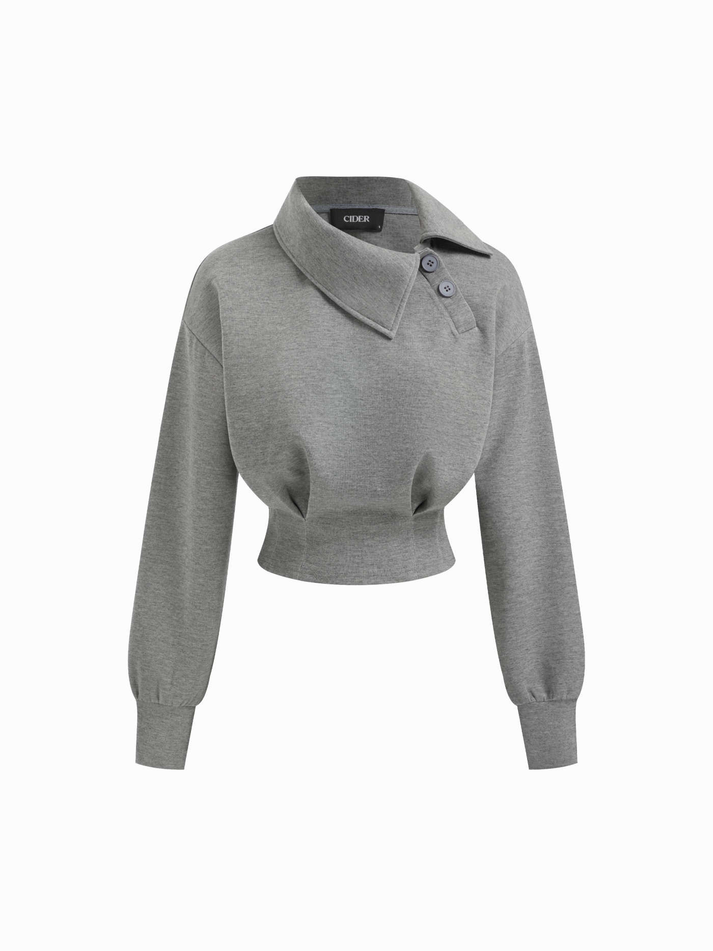 Knit Fabric Asymmetrical Neck Long Sleeve Cinched Waist Sweatshirt For Daily Casual | Cider