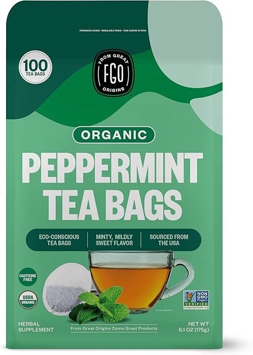 FGO Organic Peppermint Tea, 100 Count, Eco-Conscious Tea Bags, Caffeine Free, Packaging May Vary ... | Amazon (US)