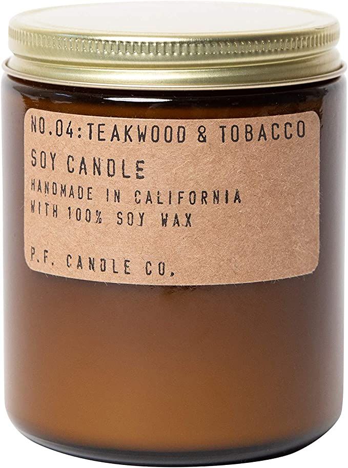 P.F. Candle Co. Teakwood & Tobacco Classic Standard Scented Soy Wax Candle (7.2 oz) 40-50 Hour Bu... | Amazon (US)