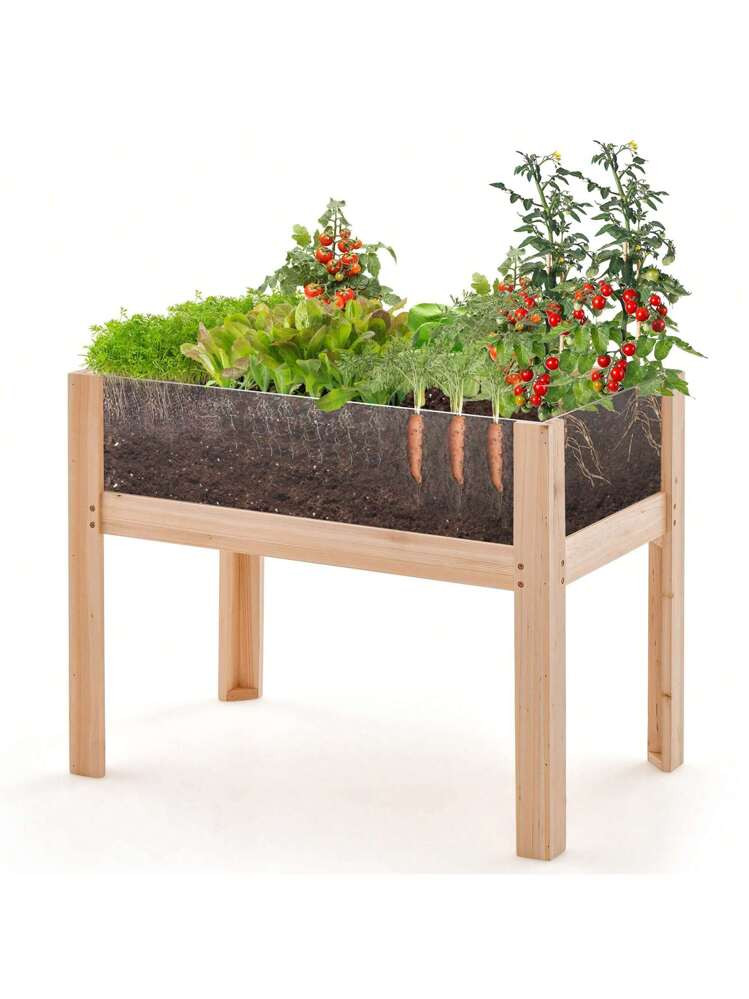 Lifezeal Raised Wooden Garden Bed 24"/31" Elevated Planter Box Plant Terrarium With Drain Holes | SHEIN